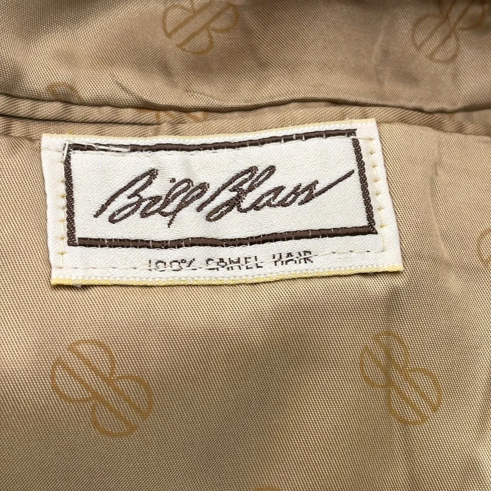 Vintage Bill Blass Camel Hair Two Button Blazer Sportcoat Tan Crest Buttons 42R